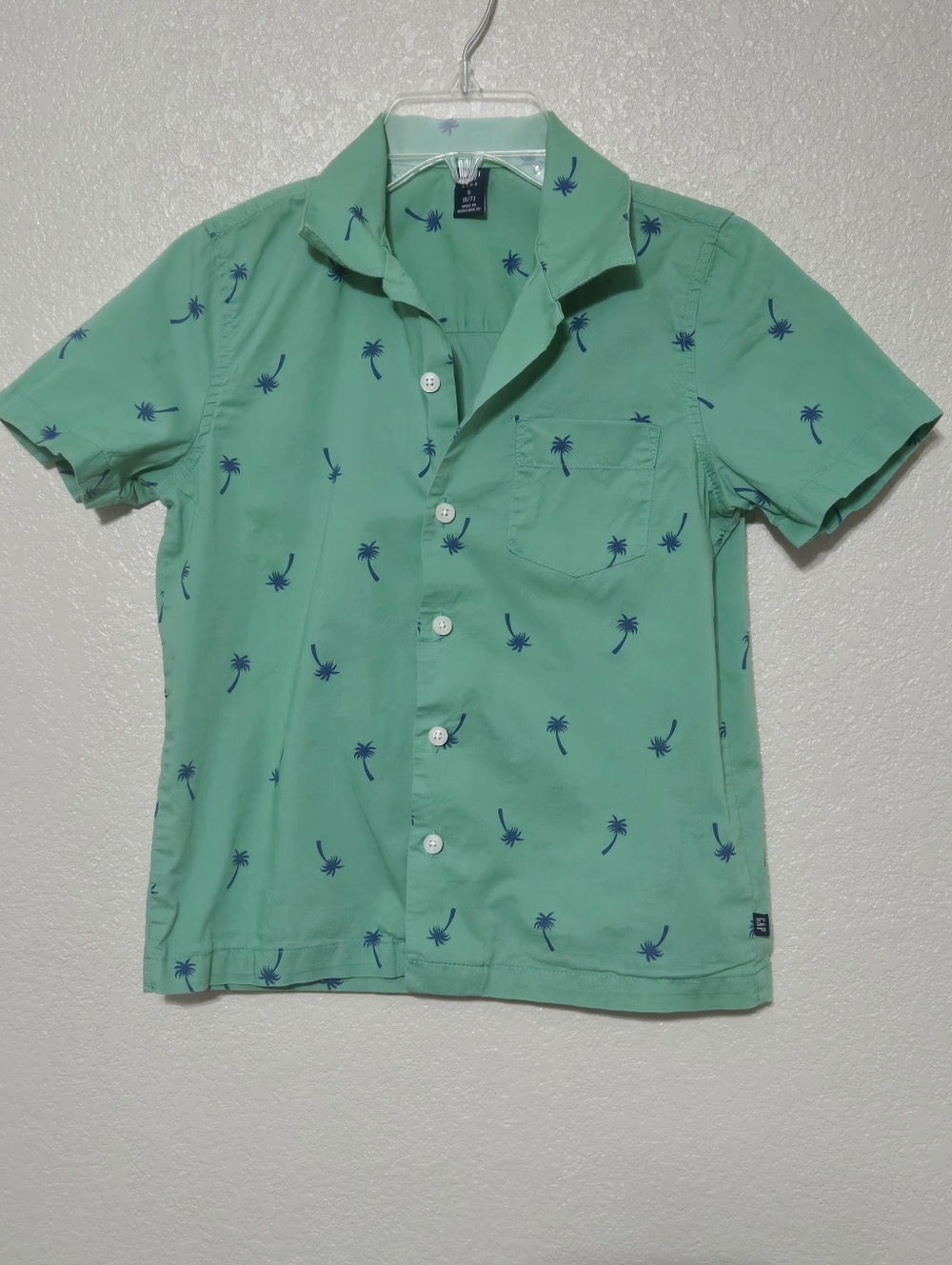 Gap Kids boys button dress shirt tropical beach palm tree short sleeve shirt S
